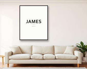 Personalized Name Sign Printable, Custom Minimal Noir Name Wall Art, M