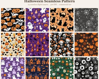 Halloween Seamless Pattern Bundle, Seamless Digital Paper, Sublimation