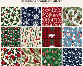 Christmas Seamless Pattern Bundle, Seamless Digital Paper, Sublimation