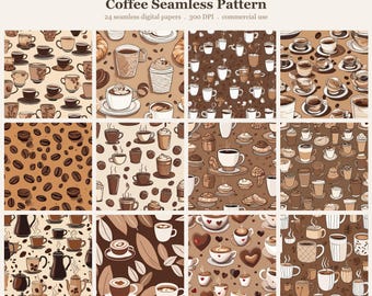 Coffee Seamless Pattern Bundle, Seamless Digital Paper, Sublimation Tu