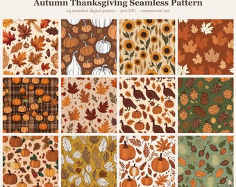 Autumn Thanksgiving Seamless Pattern Bundle, Seamless Digital Paper, S