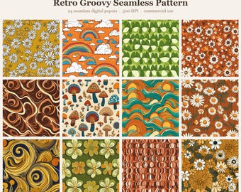 Retro Groovy Seamless Pattern Bundle, Seamless Digital Paper, Sublimat