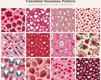 Valentine Seamless Pattern Bundle, Seamless Digital Paper, Sublimation