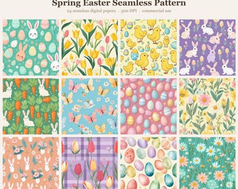 Spring Easter Seamless Pattern Bundle, Seamless Digital Paper, Sublima