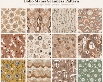 Boho Mama Seamless Pattern Bundle, Seamless Digital Paper, Sublimation