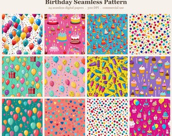 Birthday Seamless Pattern Bundle, Seamless Digital Paper, Sublimation 