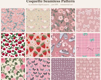 Coquette Seamless Pattern Bundle, Seamless Digital Paper, Sublimation 