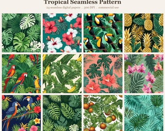 Tropical Seamless Pattern Bundle, Seamless Digital Paper, Sublimation