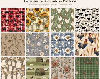 Farmhouse Seamless Pattern Bundle, Seamless Digital Paper, Sublimation