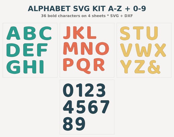 Alphabet SVG Laser Cut Files, A-Z Letters Numbers DXF Kit, Name Sign Nursery Decor, Instant Download