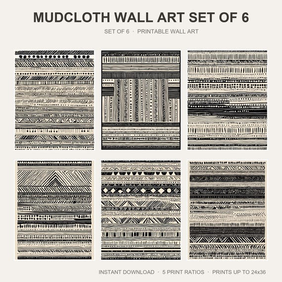 Mudcloth Wall Art Set of 6