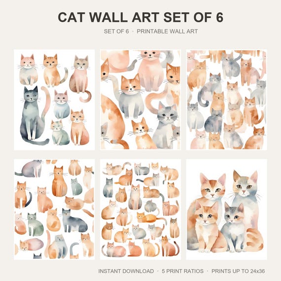 Cat Wall Art Set of 6