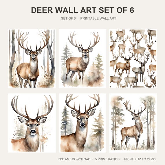 Deer Wall Art Set of 6