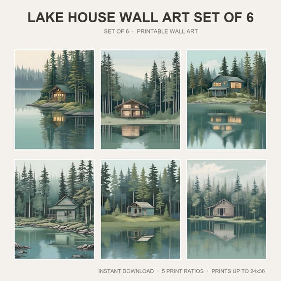 Lake House Wall Art Set of 6