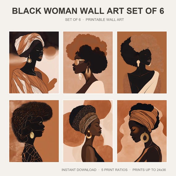 Black Woman Wall Art Set of 6