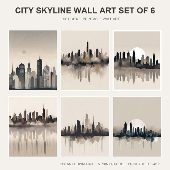 City Skyline Wall Art Set of 6