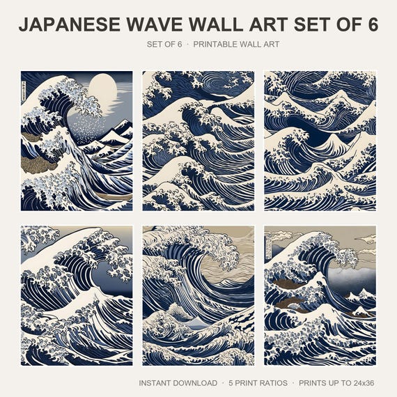 Japanese Wave Wall Art Set of 6