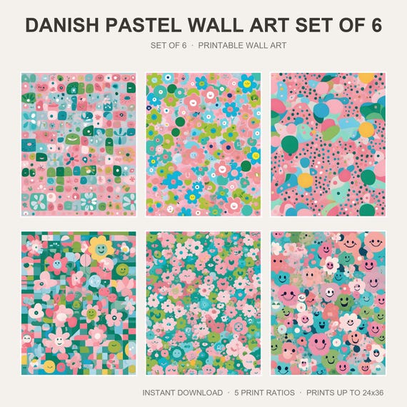 Danish Pastel Wall Art Set of 6