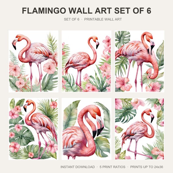 Flamingo Wall Art Set of 6