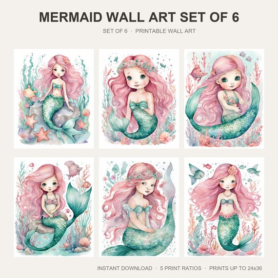 Mermaid Wall Art Set of 6