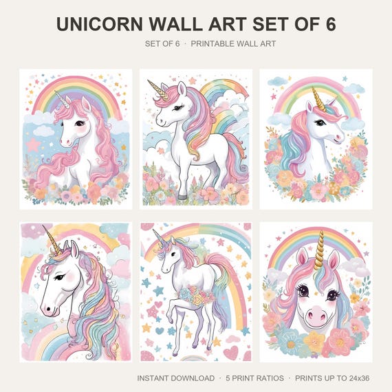 Unicorn Wall Art Set of 6