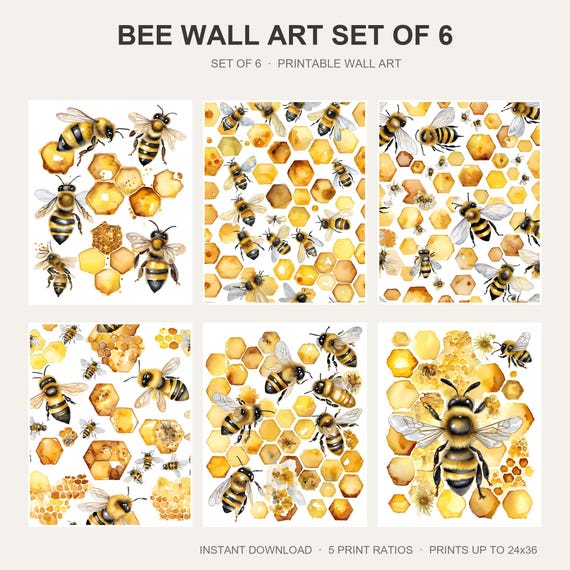 Bee Wall Art Set of 6