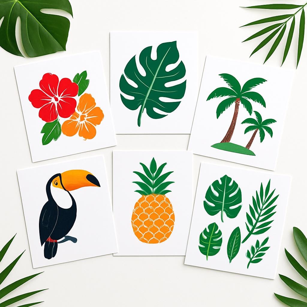 Tropical SVG Bundle, Palm Pineapple Monstera Flamingo, Laser Cut Files DXF Cricut, Download