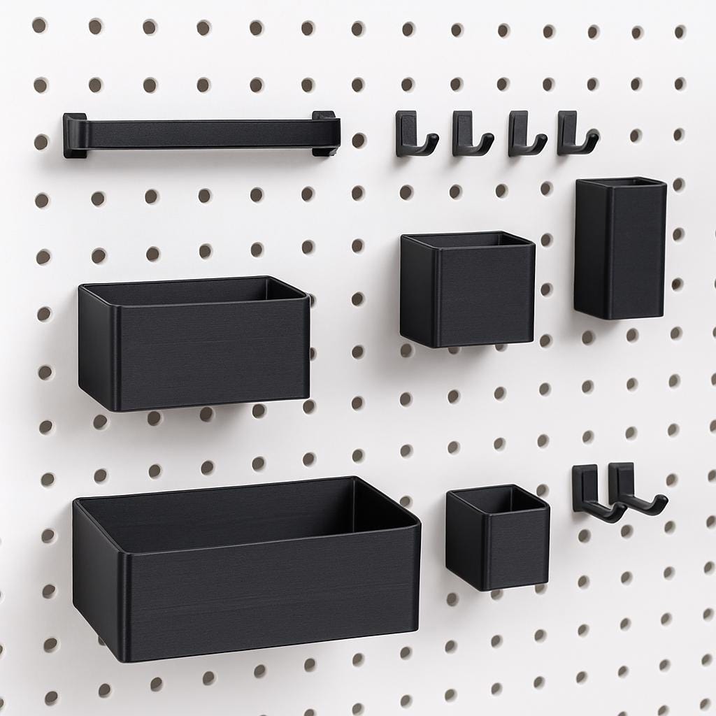 Pegboard Hooks and Bins STL Pack, 3D Print Files, Garage Organization, Tool Organizer, Instant Download