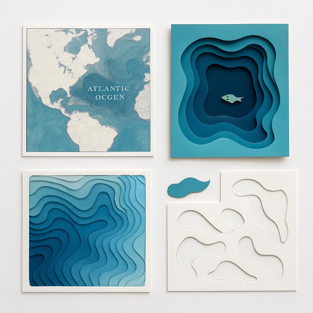 Layered Ocean Depth Map SVG, 4 Layer Bathymetric Wall Art, Laser Cut Files DXF CNC, Instant Download