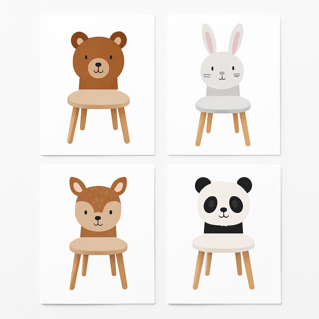 Kids Chair CNC Plans, 4 Animal Designs SVG DXF, Flat Pack Toddler Chair Template, Digital Download
