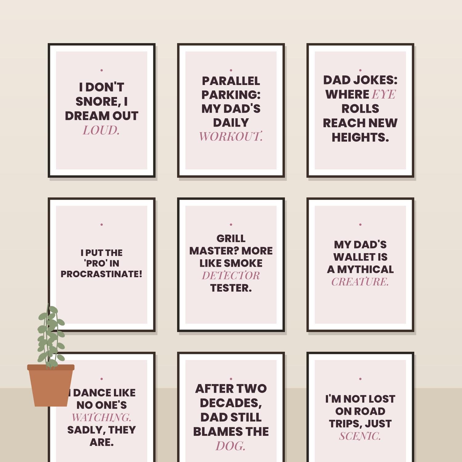Set of 9 Funny Printable Wall-Art Posters for Dad – Humorous Decor