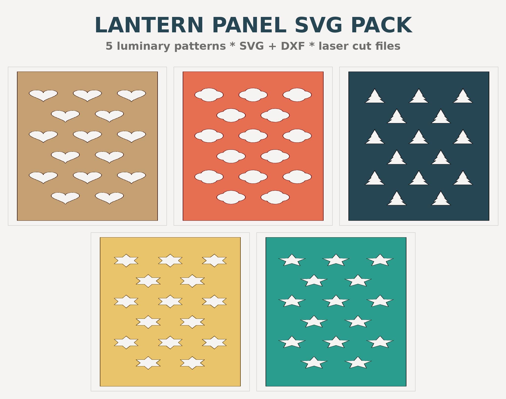 Lantern SVG Laser Cut Files, 5 Luminary Panel Designs DXF, Candle Light Decor, Glowforge, Instant Download