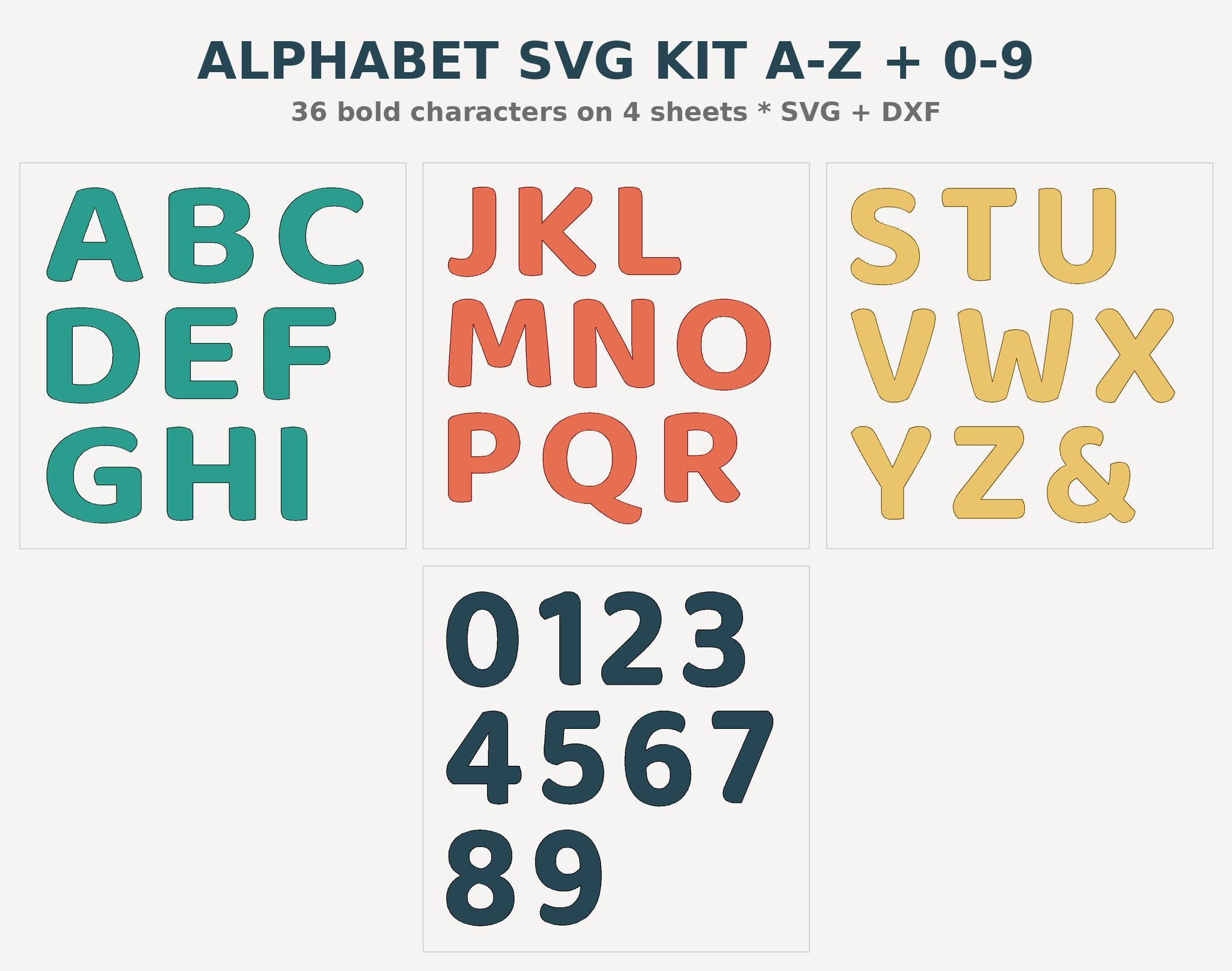 Alphabet SVG Laser Cut Files, A-Z Letters Numbers DXF Kit, Name Sign Nursery Decor, Instant Download