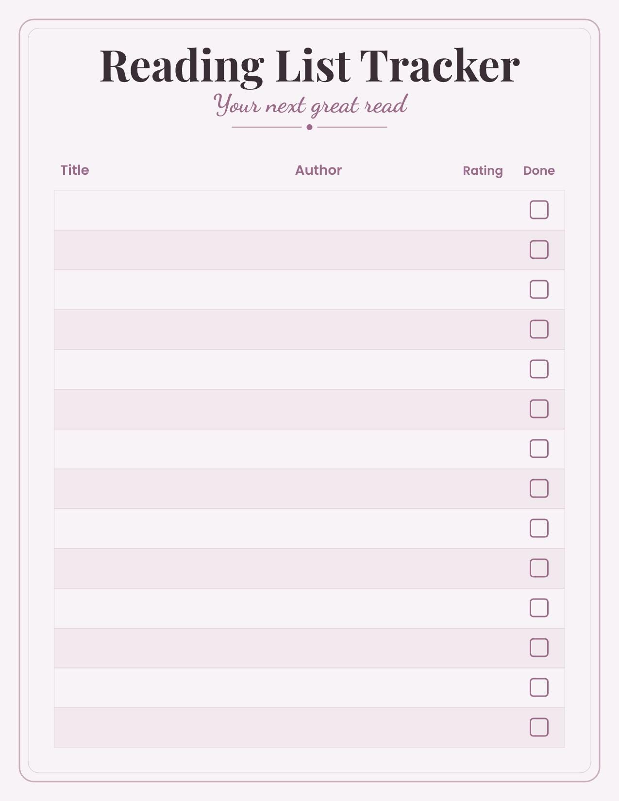 Reading Tracker Printable