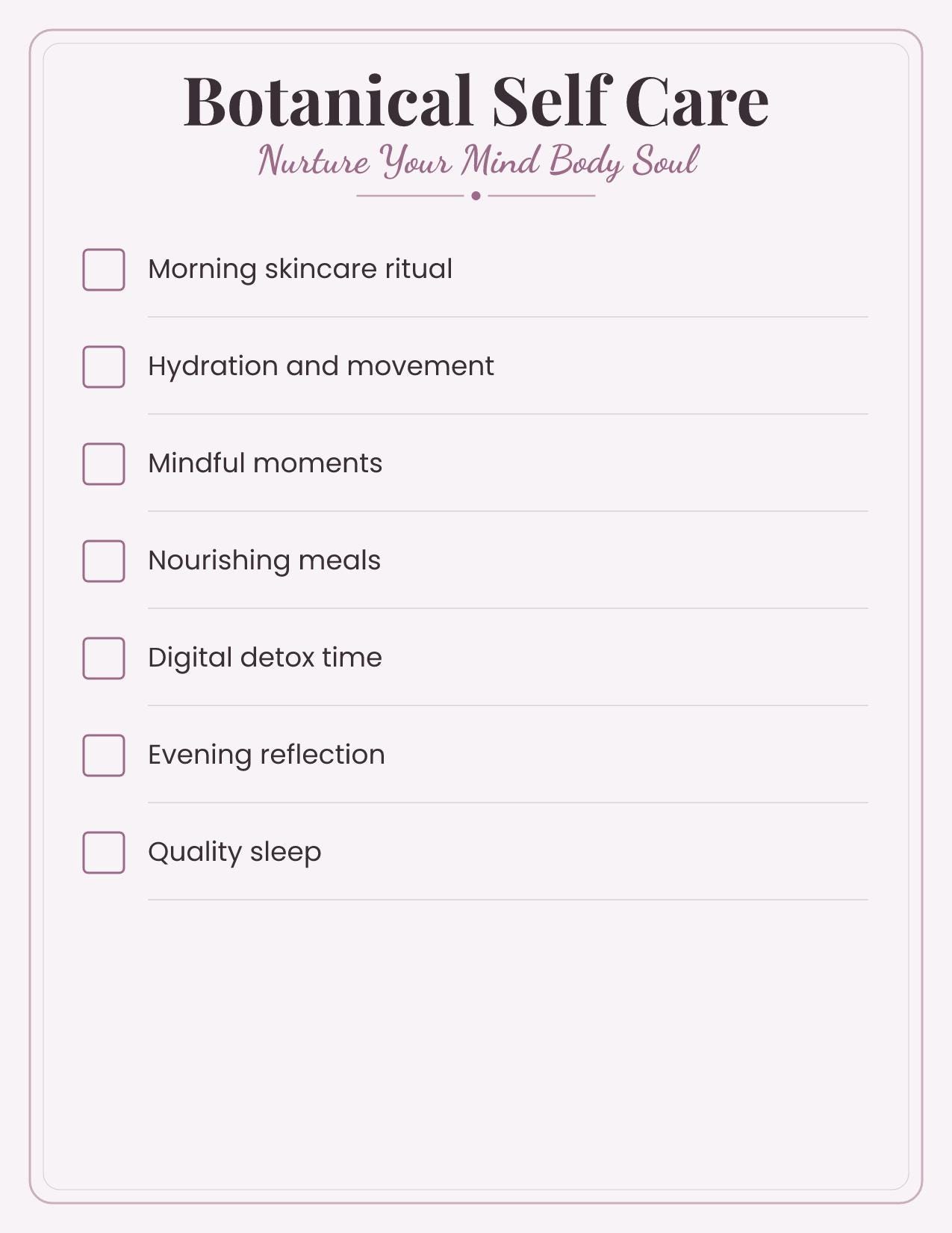 Self Care Checklist Printable | Self Care Checklist Printable Botanical Leaf | Printable W