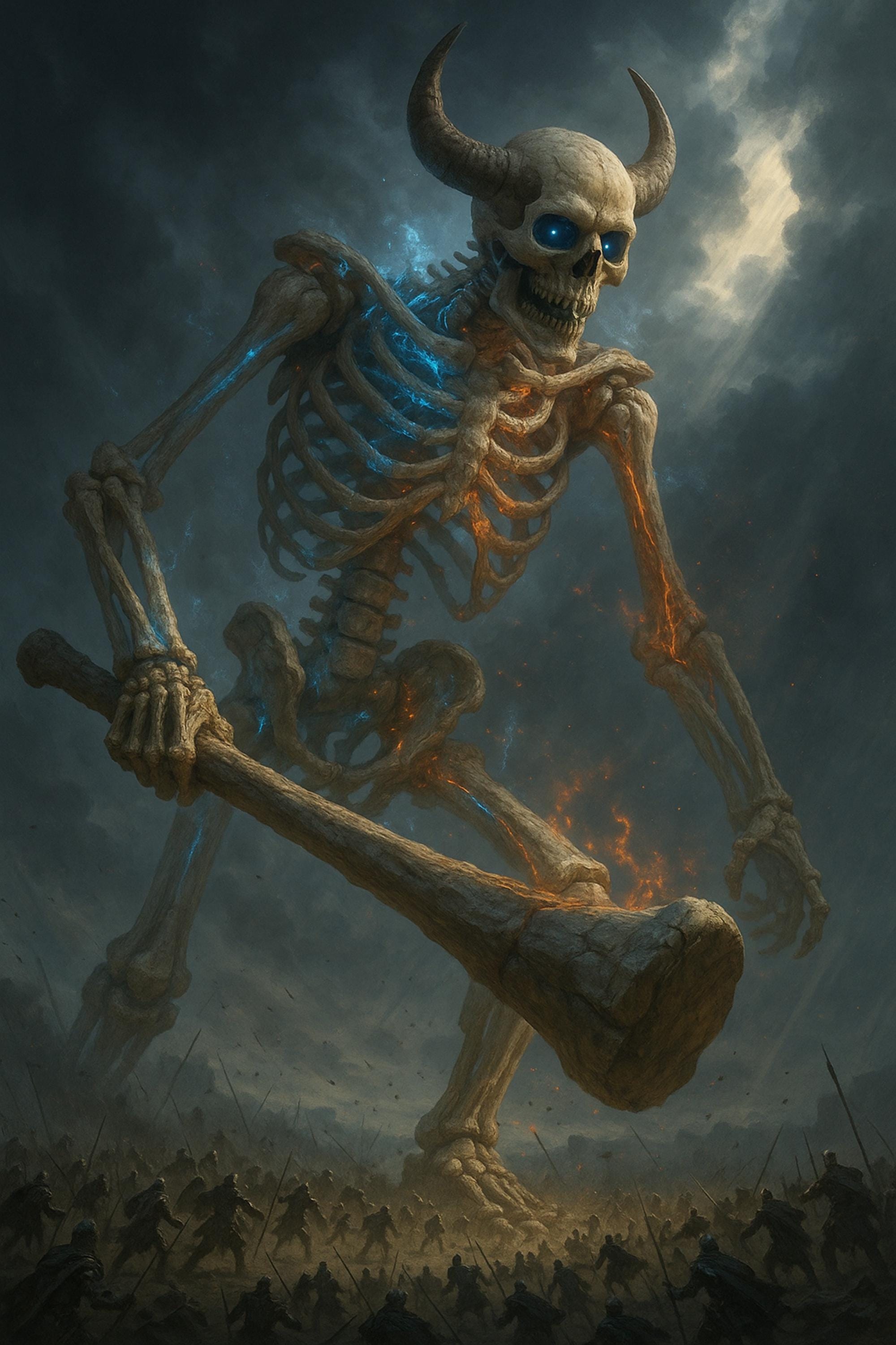 Skeleton Giant Fantasy Wall Art Printable, Undead Bone Titan Print, Tabletop RPG Monster Art Digita