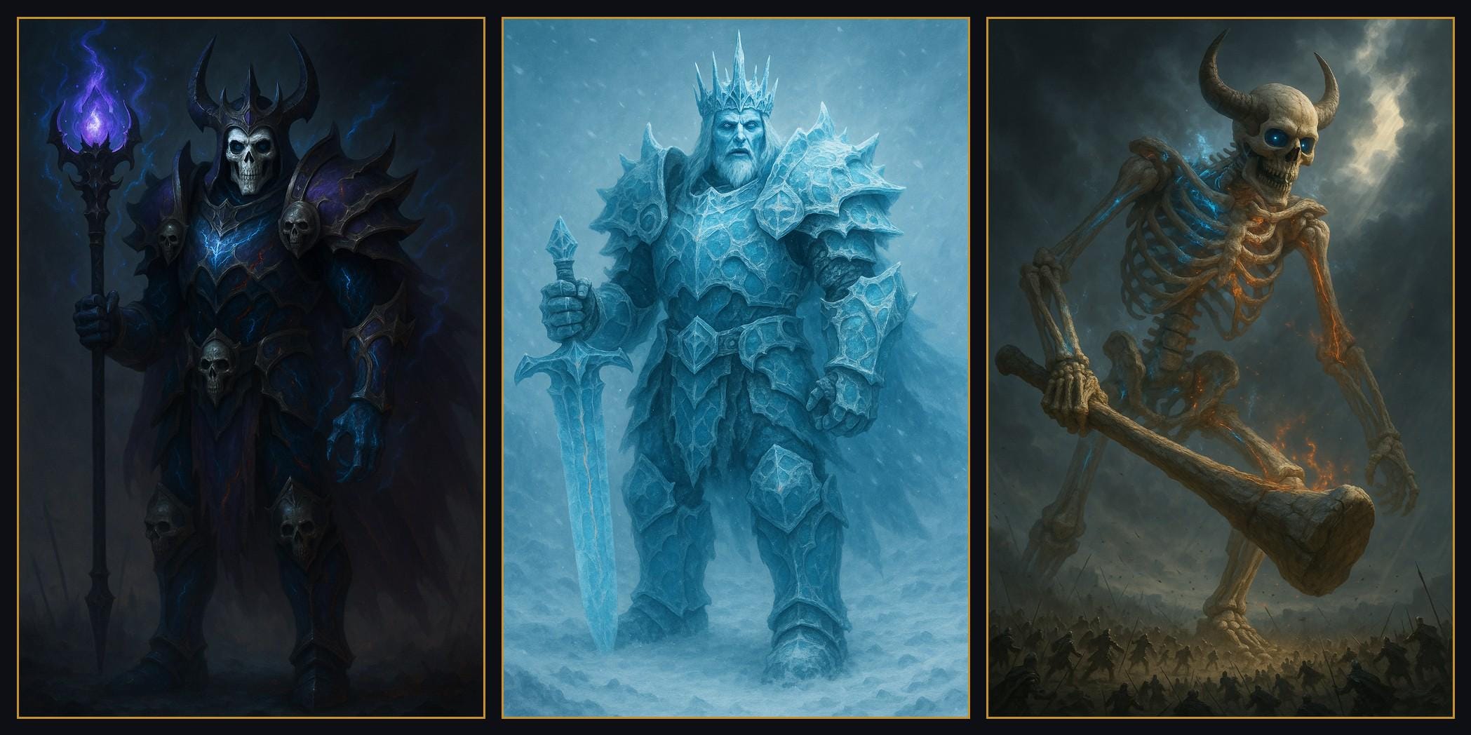 Undead Villain Wall Art Printable, Tabletop RPG Gallery Wall, Necromancer Frost King Skeleton Print