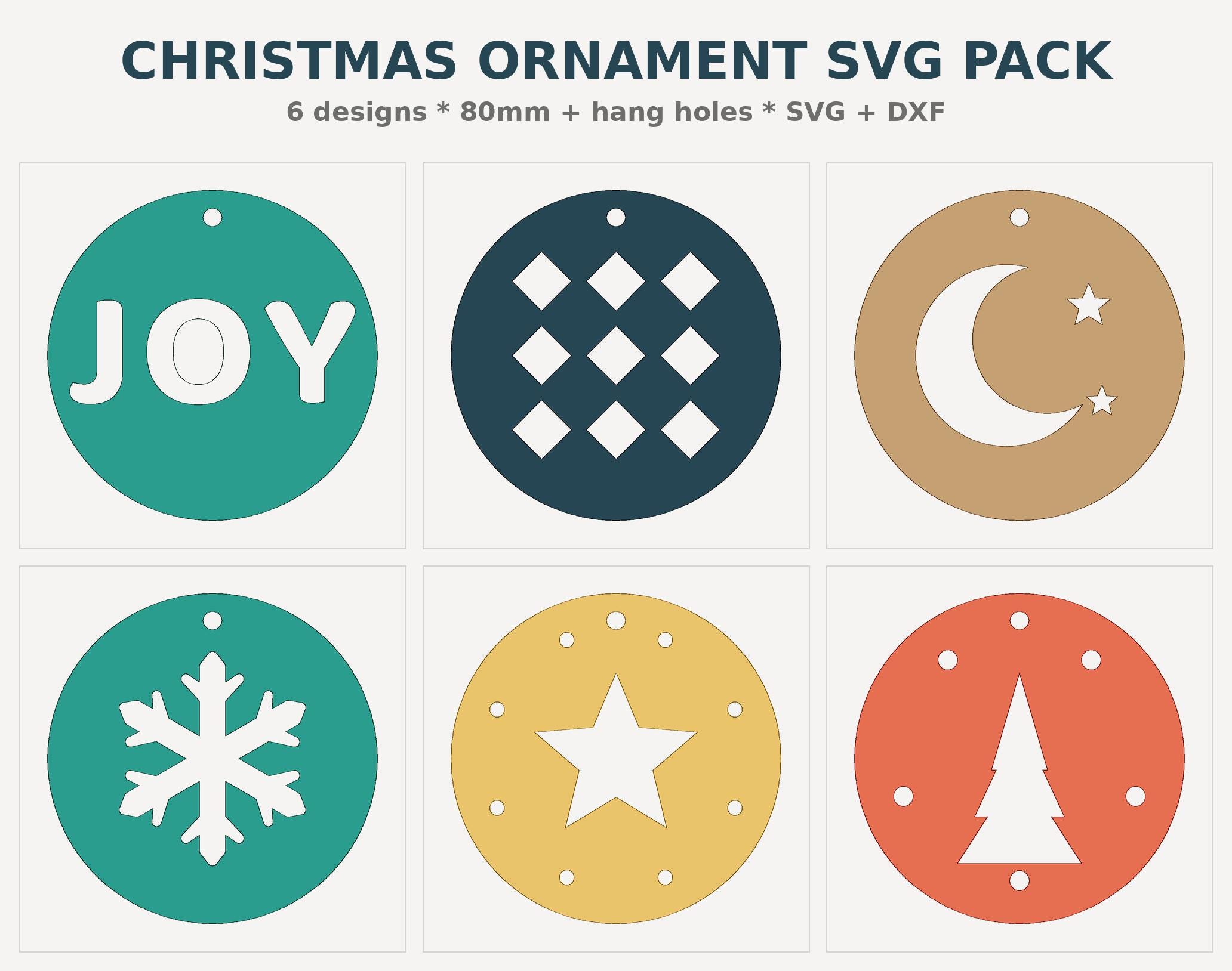 Christmas Ornament SVG Laser Cut Files, DXF Bundle, Tree Decorations, Glowforge, Instant Download