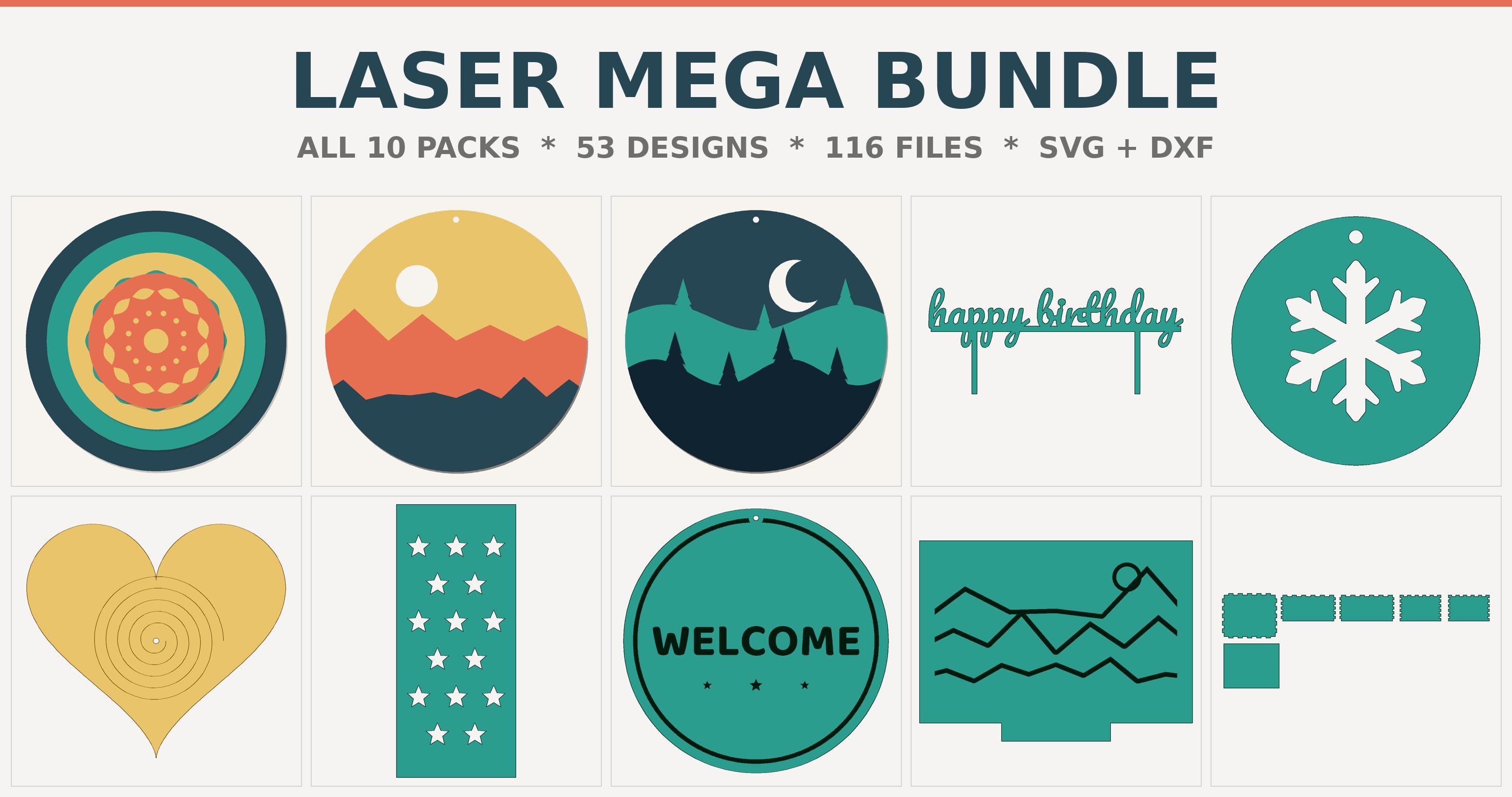 Laser Cut Files Mega Bundle, All 10 SVG DXF Packs, Glowforge Cricut LightBurn, Instant Download