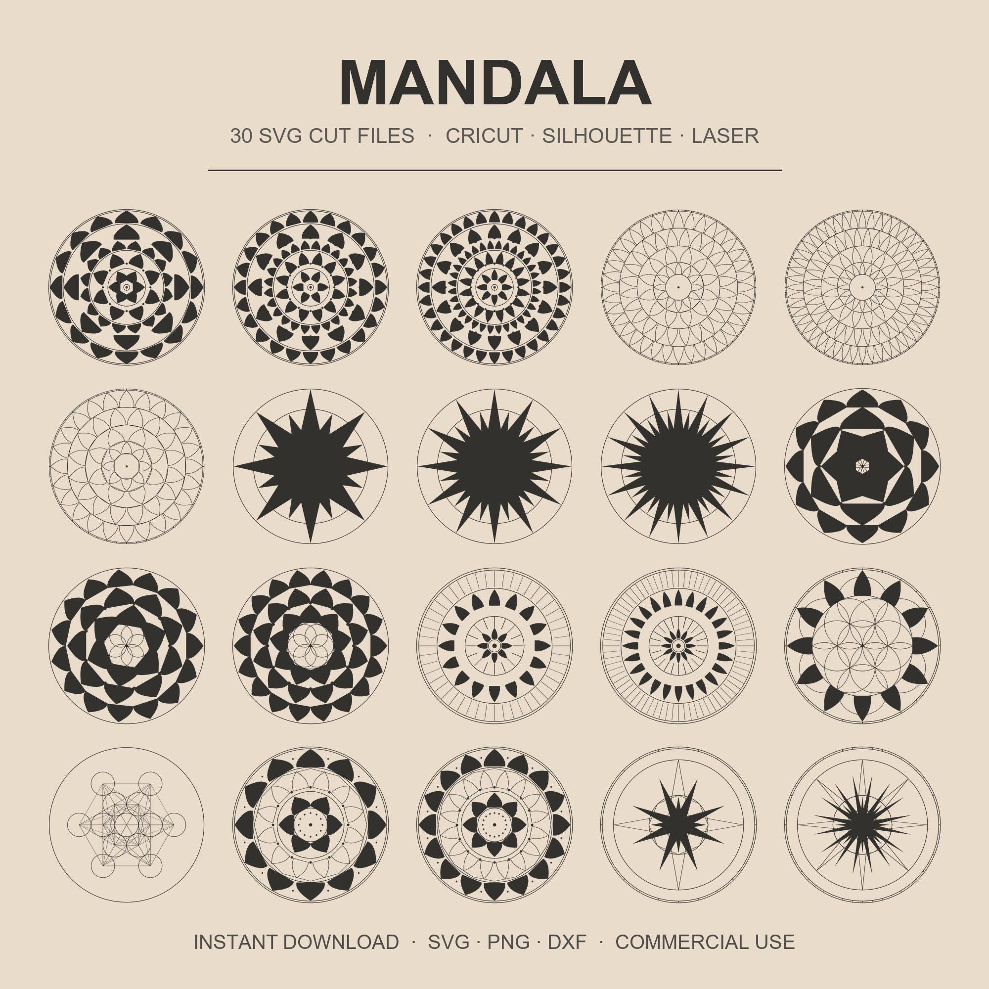 Mandala SVG Bundle | 30 Mandala Cut Files | Boho Mandala Laser Cut | Cricut Wall Art | Lot