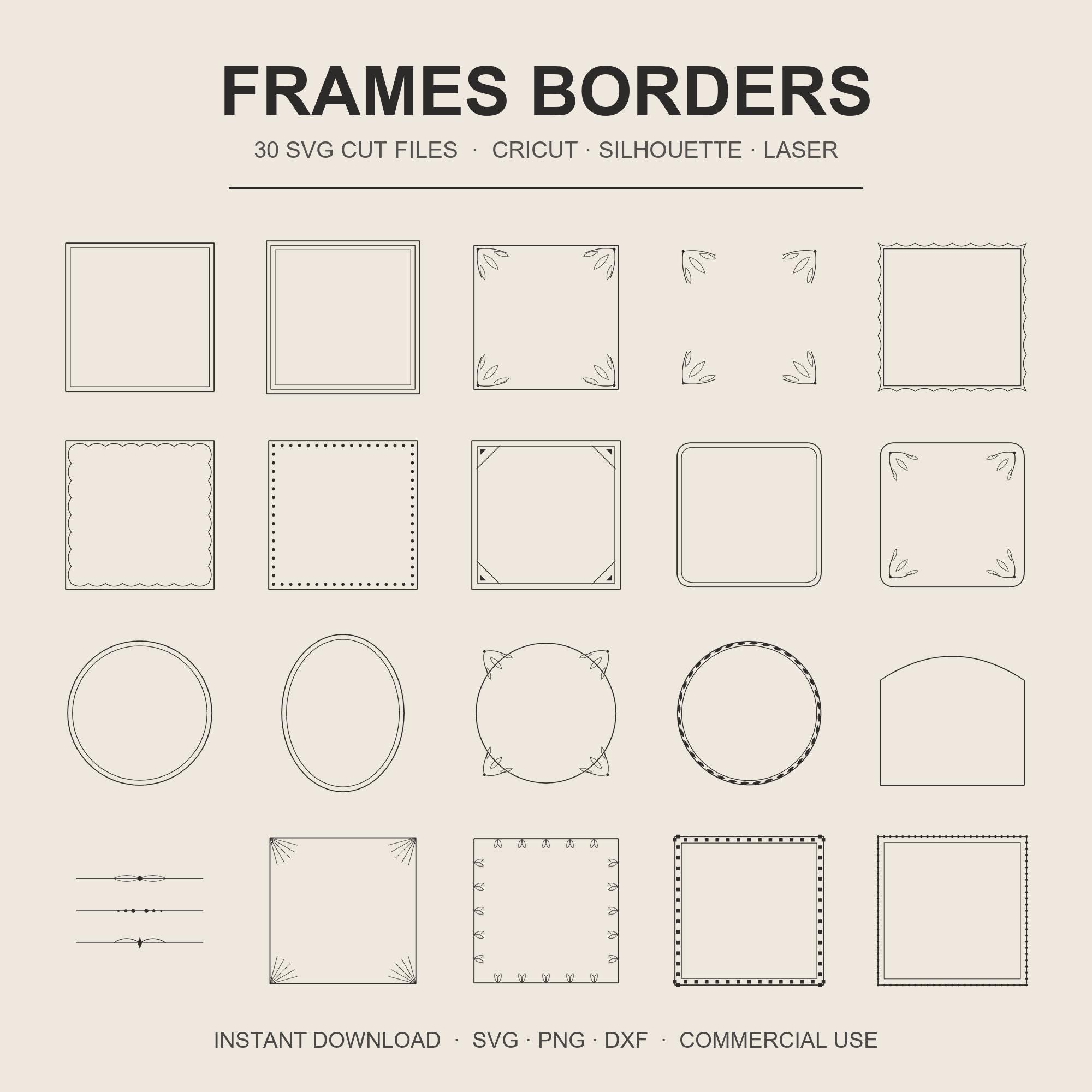 Frame SVG Bundle | 30 Border Corner Cut Files | Monogram Decorative Frames | Wedding Invit