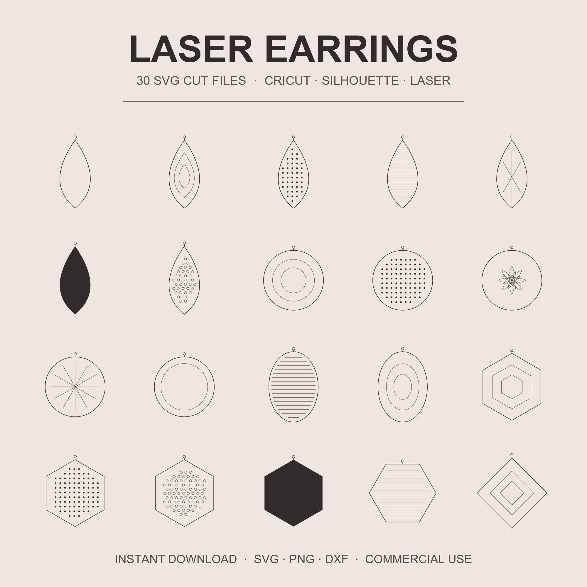 Earring SVG Bundle | 30 Laser Cut Earring Files | Teardrop Geometric Earrings | Glowforge