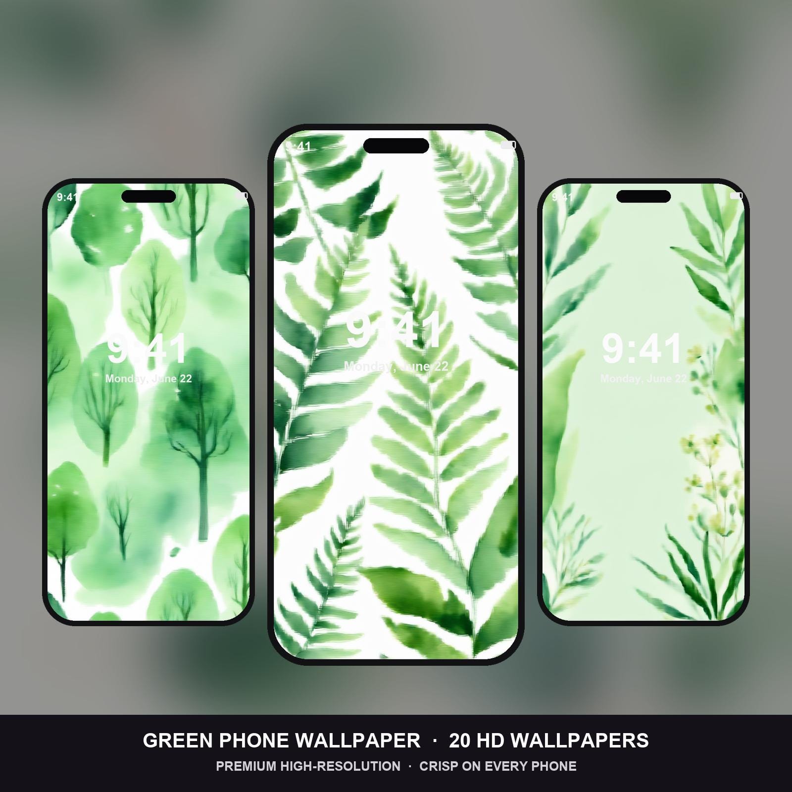 Green Phone Wallpaper | 20 Nature Watercolor iPhone Wallpapers | Botanical Lock Screen | I