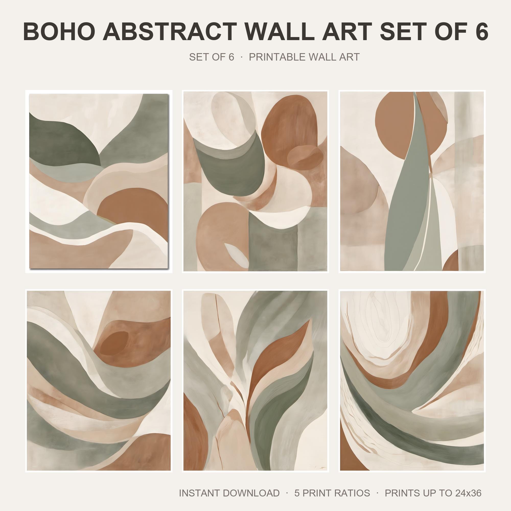 Boho Abstract Wall Art Set of 6