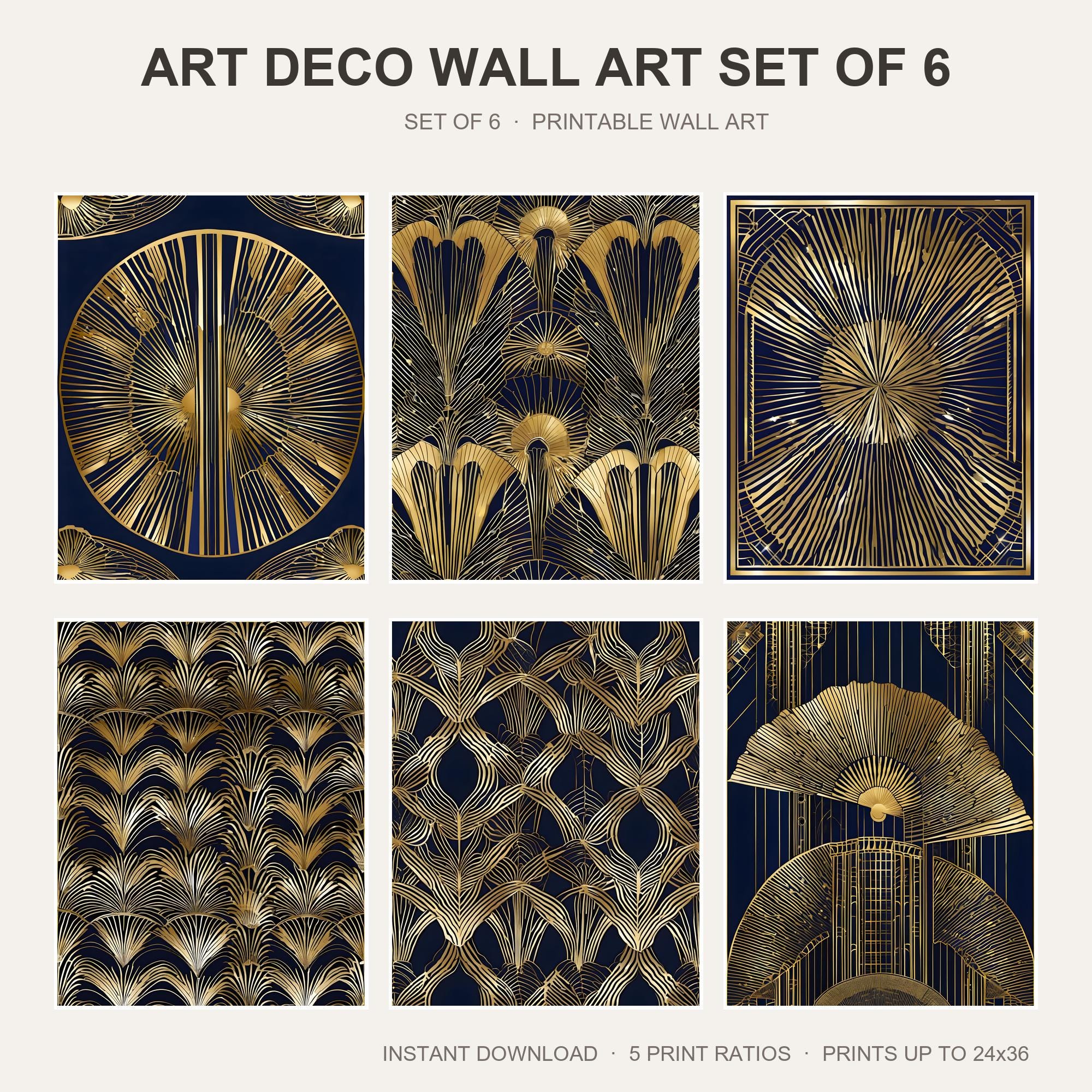 Art Deco Wall Art Set of 6