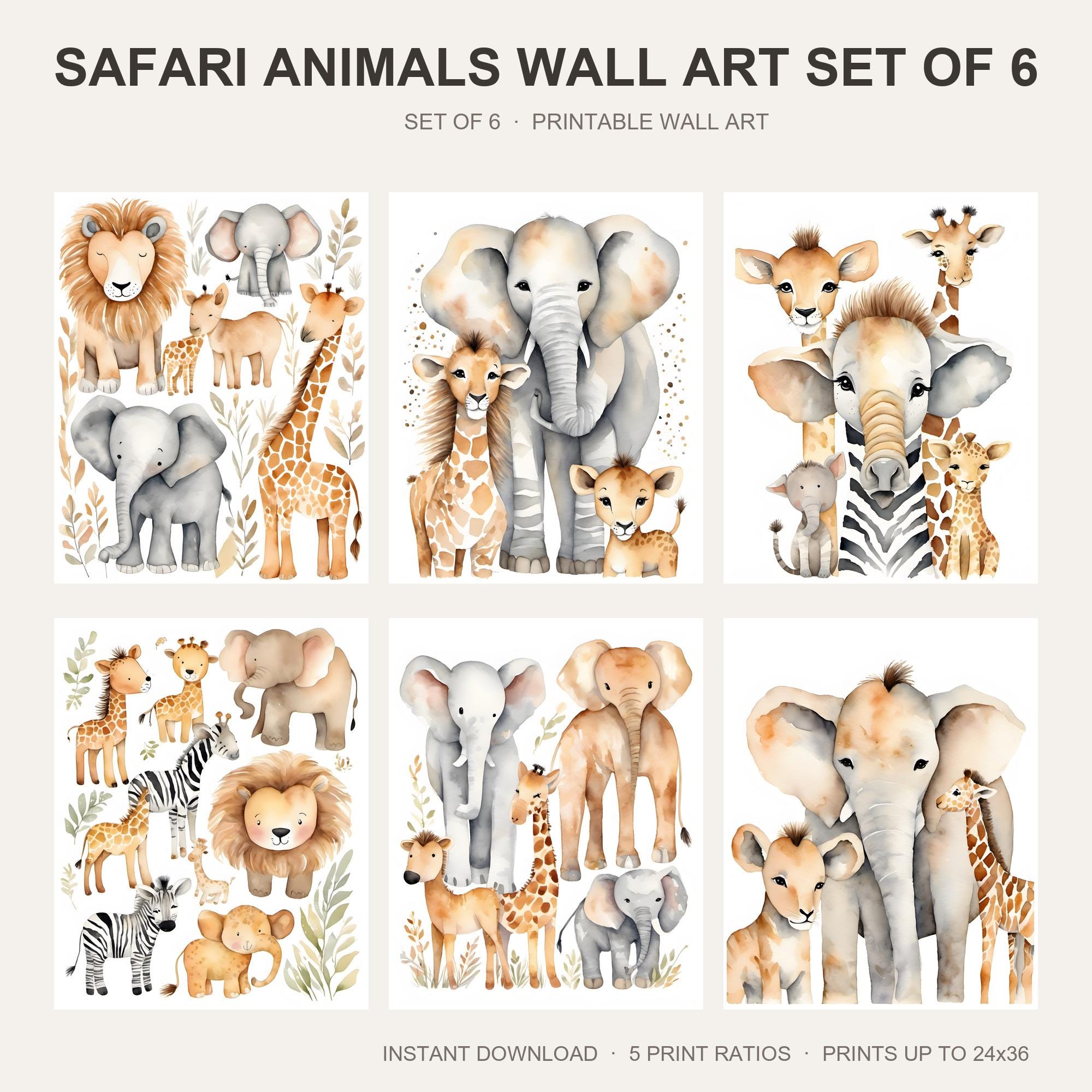 Safari Animals Wall Art Set of 6