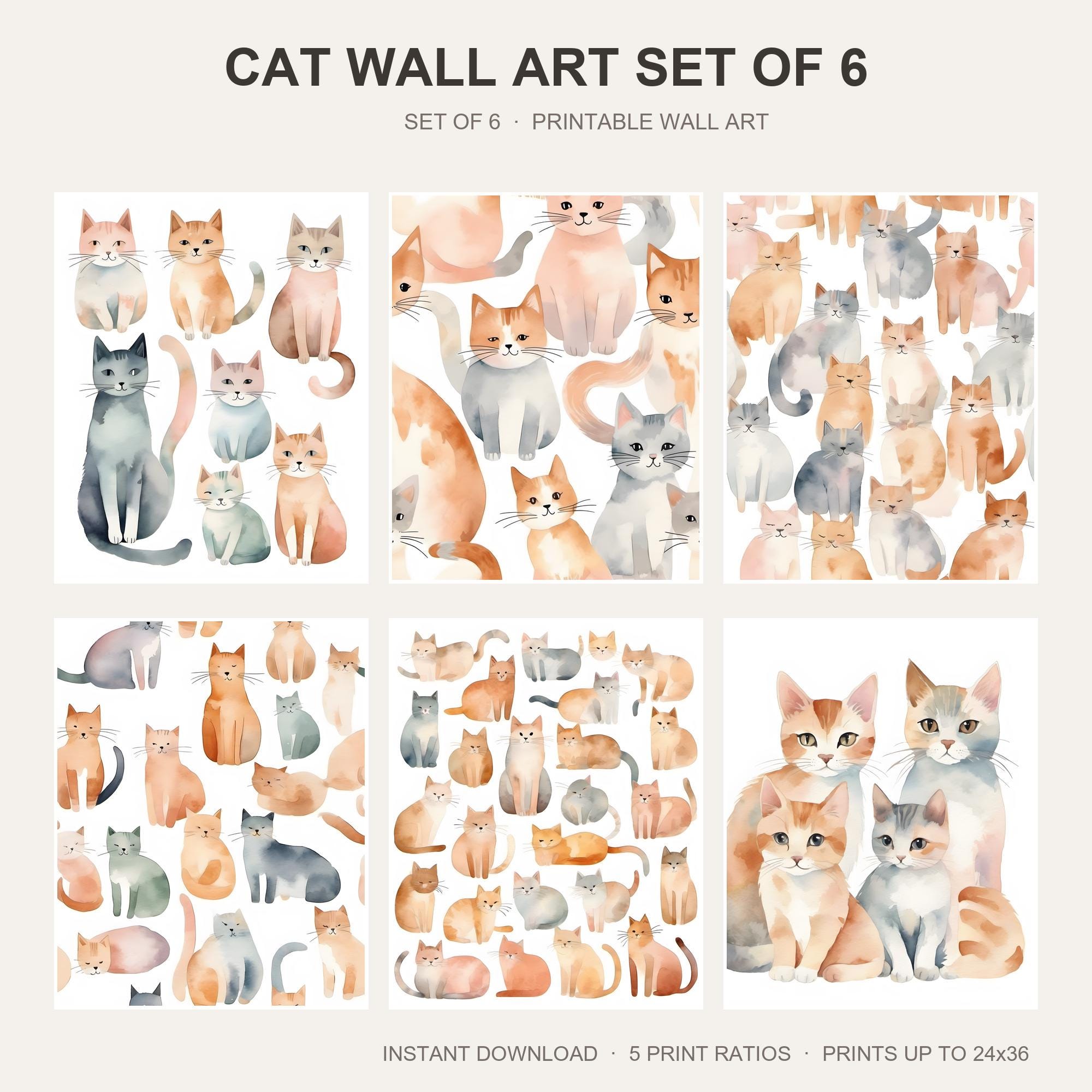 Cat Wall Art Set of 6