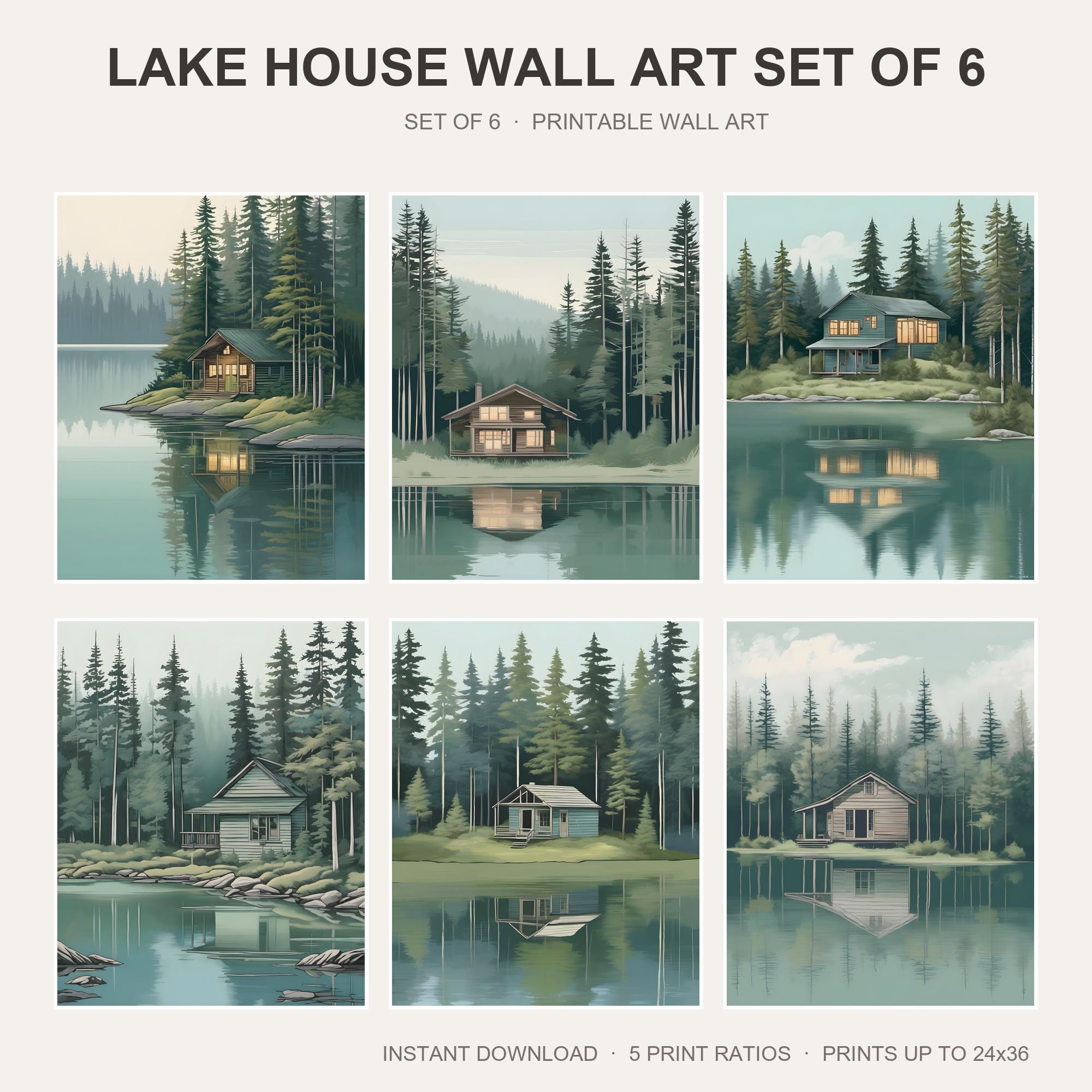 Lake House Wall Art Set of 6