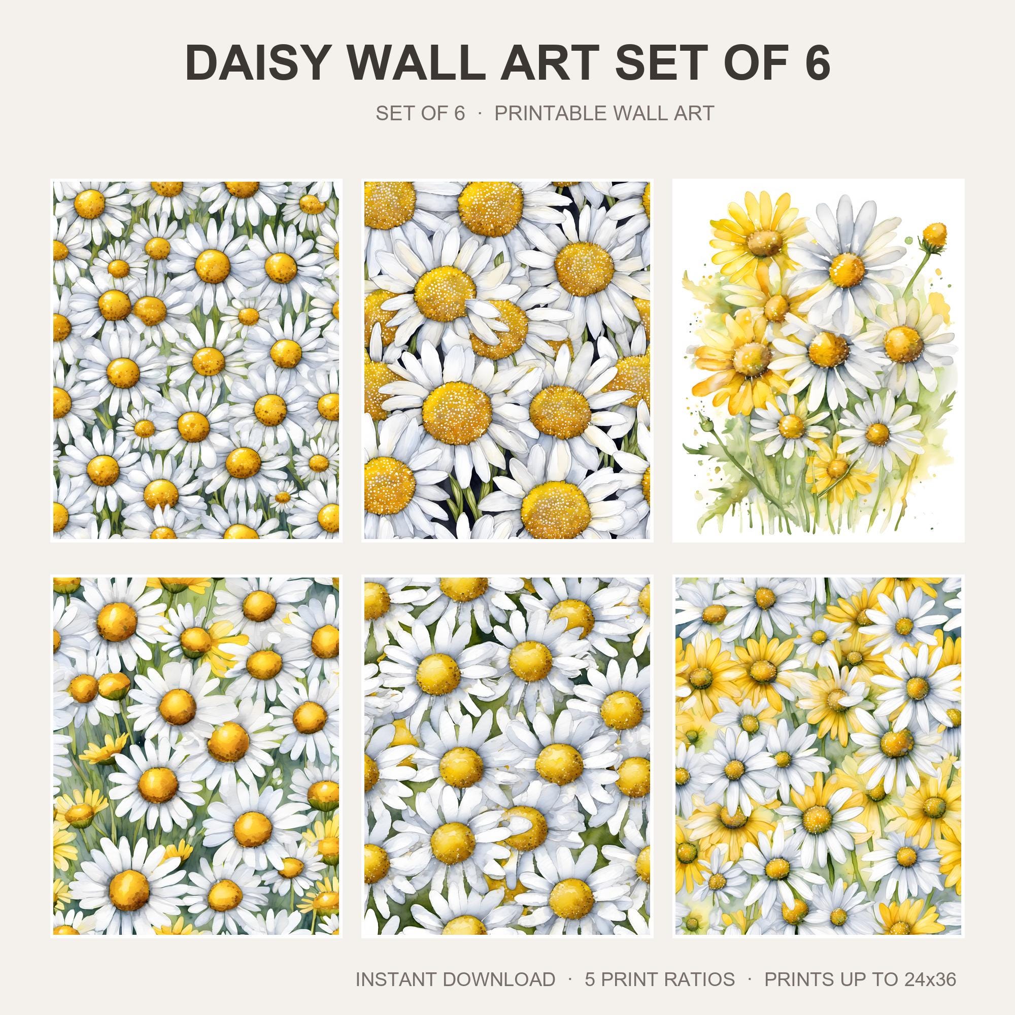 Daisy Wall Art Set of 6 | Watercolor Floral Printable Wall Art | Cheerful Spring Flower Pr