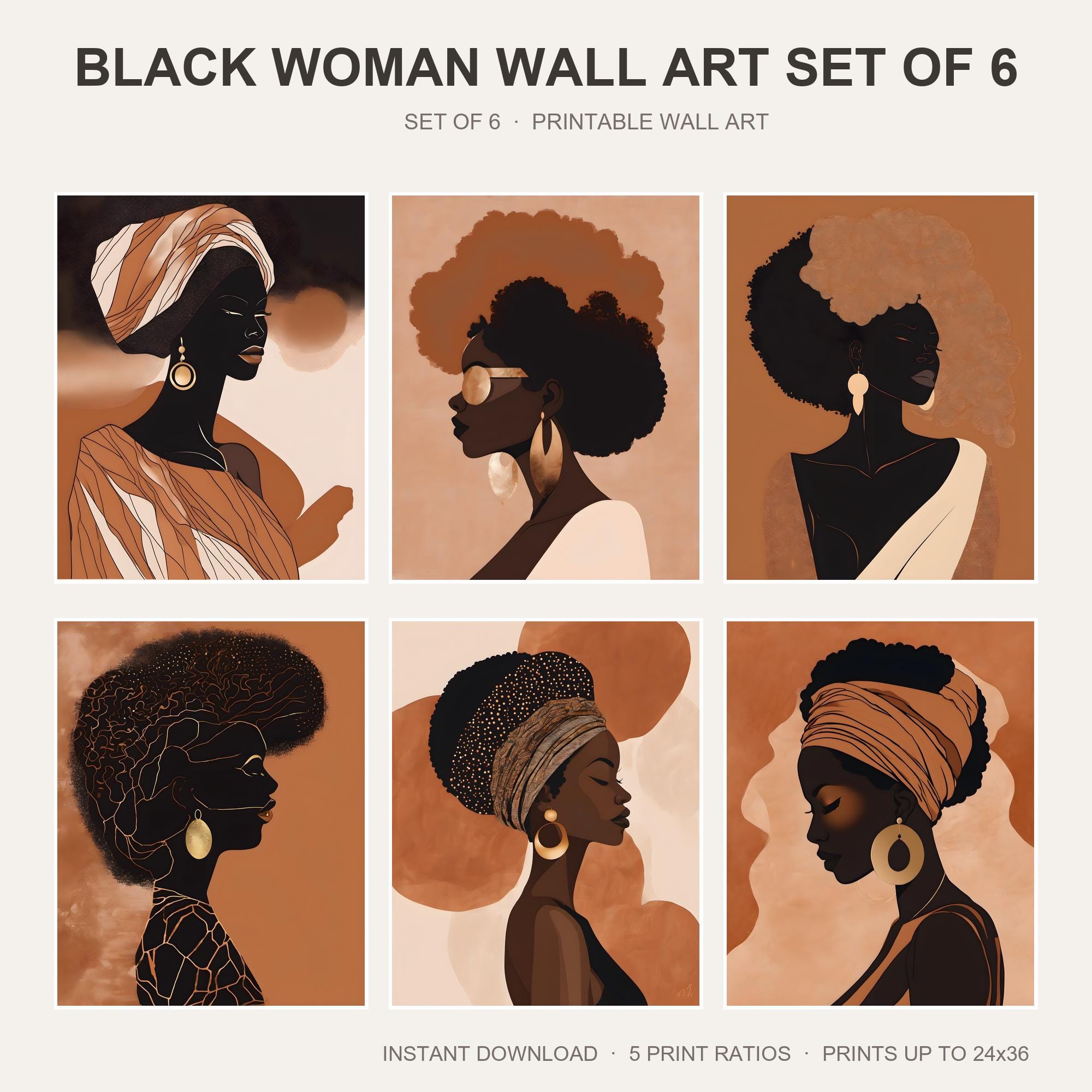 Black Woman Wall Art Set of 6
